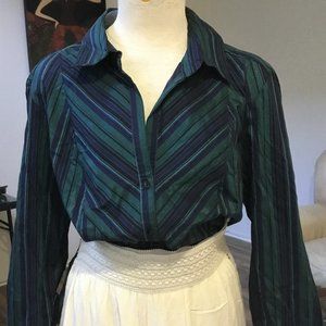 LANE BRYANT Women's Striped Blouse Top Button Down  Ruffled Cuff Stretchy 14/16